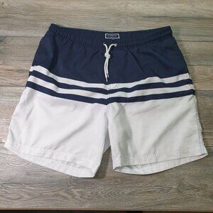 Club Room Men Swim Trunks Navy White Striped Quick Dry Size L Elastic 34' Waist